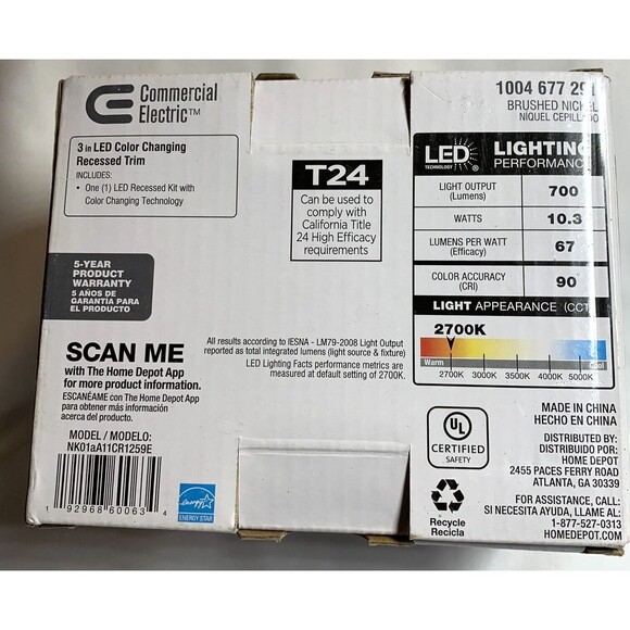 Commercial Electric 3 in LED Color Changing Recessed Trim 1004 677 291 - Picture 2 of 5